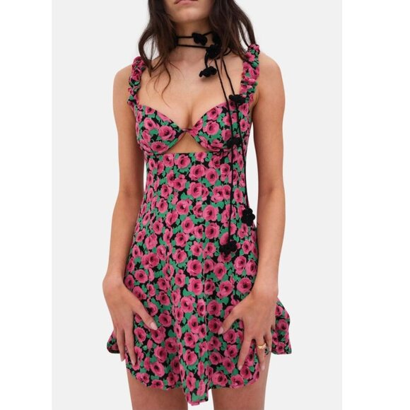 NWT FOR LOVE AND LEMONS GIULIA FLORAL PRINT MINI DRESS SIZE S/DD - Picture 1 of 10
